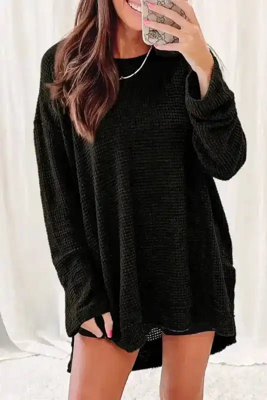 Moss Green Textured Knit Top | Plus Size Long Sleeve - FullFab