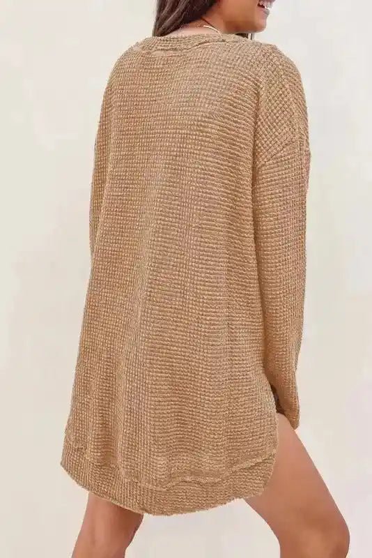 Moss Green Textured Knit Top | Plus Size Long Sleeve - FullFab
