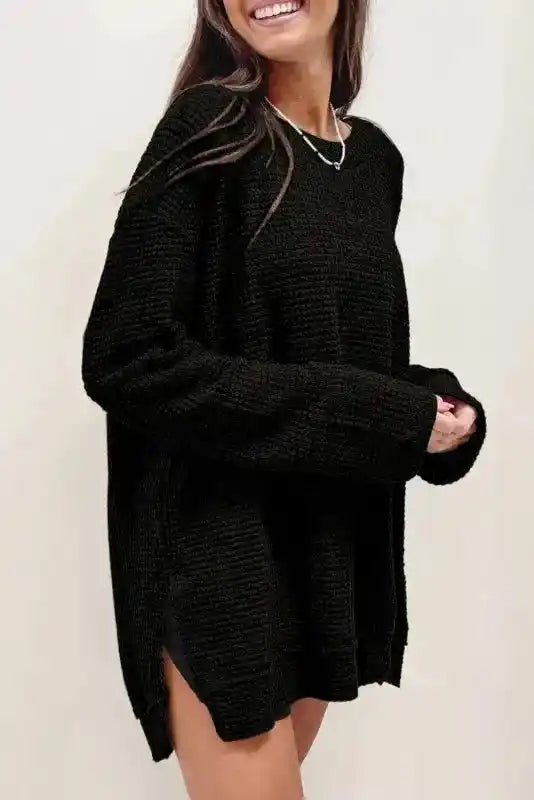 Moss Green Textured Knit Top | Plus Size Long Sleeve - FullFab