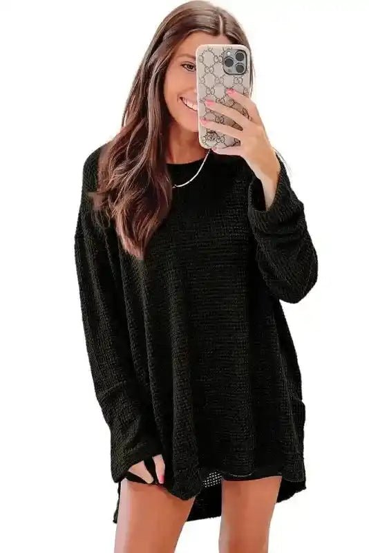 Moss Green Textured Knit Top | Plus Size Long Sleeve - FullFab