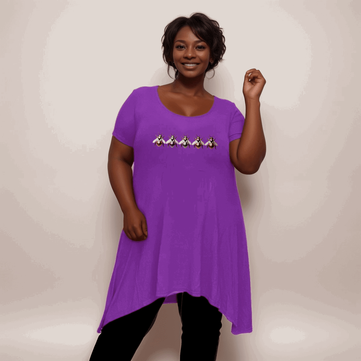 Multi Coloured Bee-Logo Hanky-Hem Swing Top - FullFab