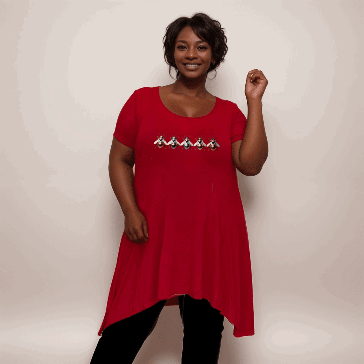 Multi Coloured Bee-Logo Hanky-Hem Swing Top - FullFab