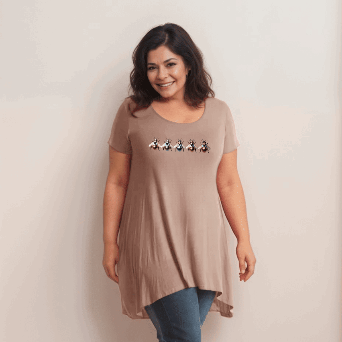 Multi Coloured Bee-Logo Hanky-Hem Swing Top - FullFab