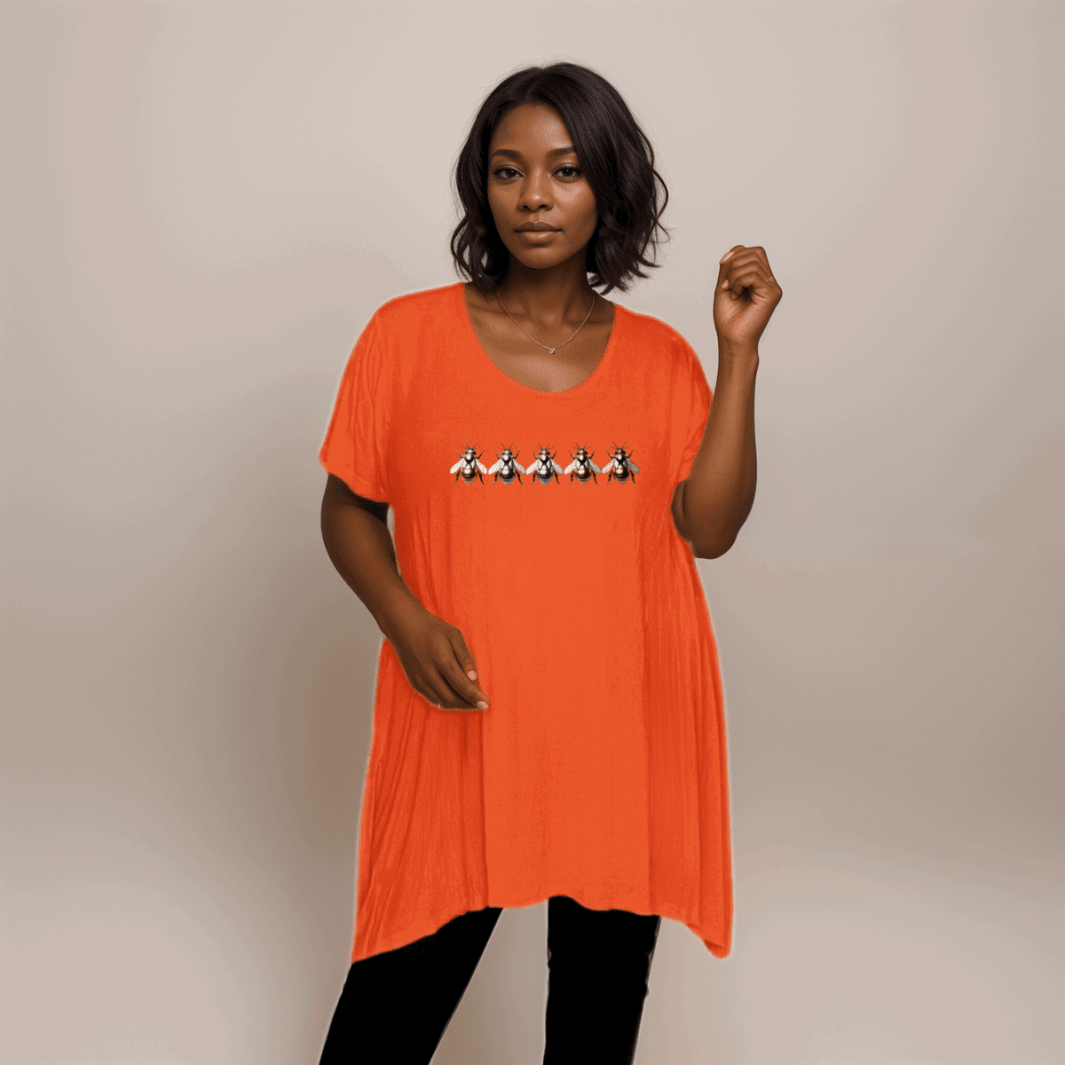 Multi Coloured Bee-Logo Hanky-Hem Swing Top - FullFab