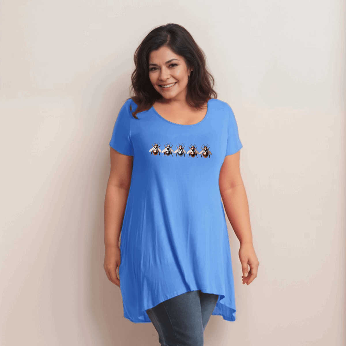 Multi Coloured Bee-Logo Hanky-Hem Swing Top - FullFab