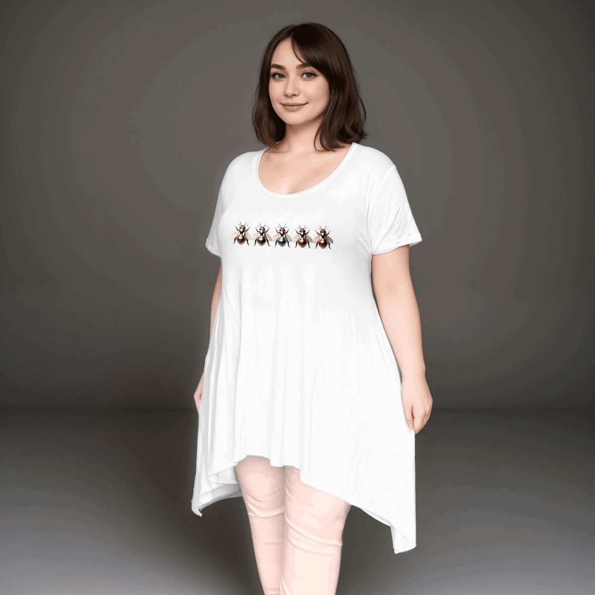 Multi Coloured Bee-Logo Hanky-Hem Swing Top - FullFab