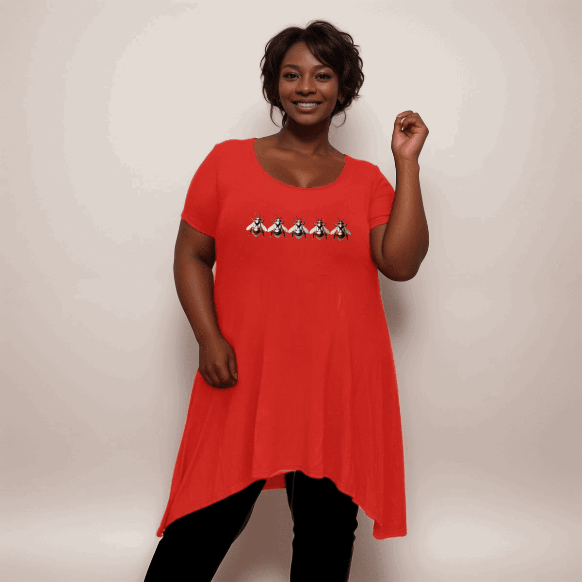 Multi Coloured Bee-Logo Hanky-Hem Swing Top - FullFab