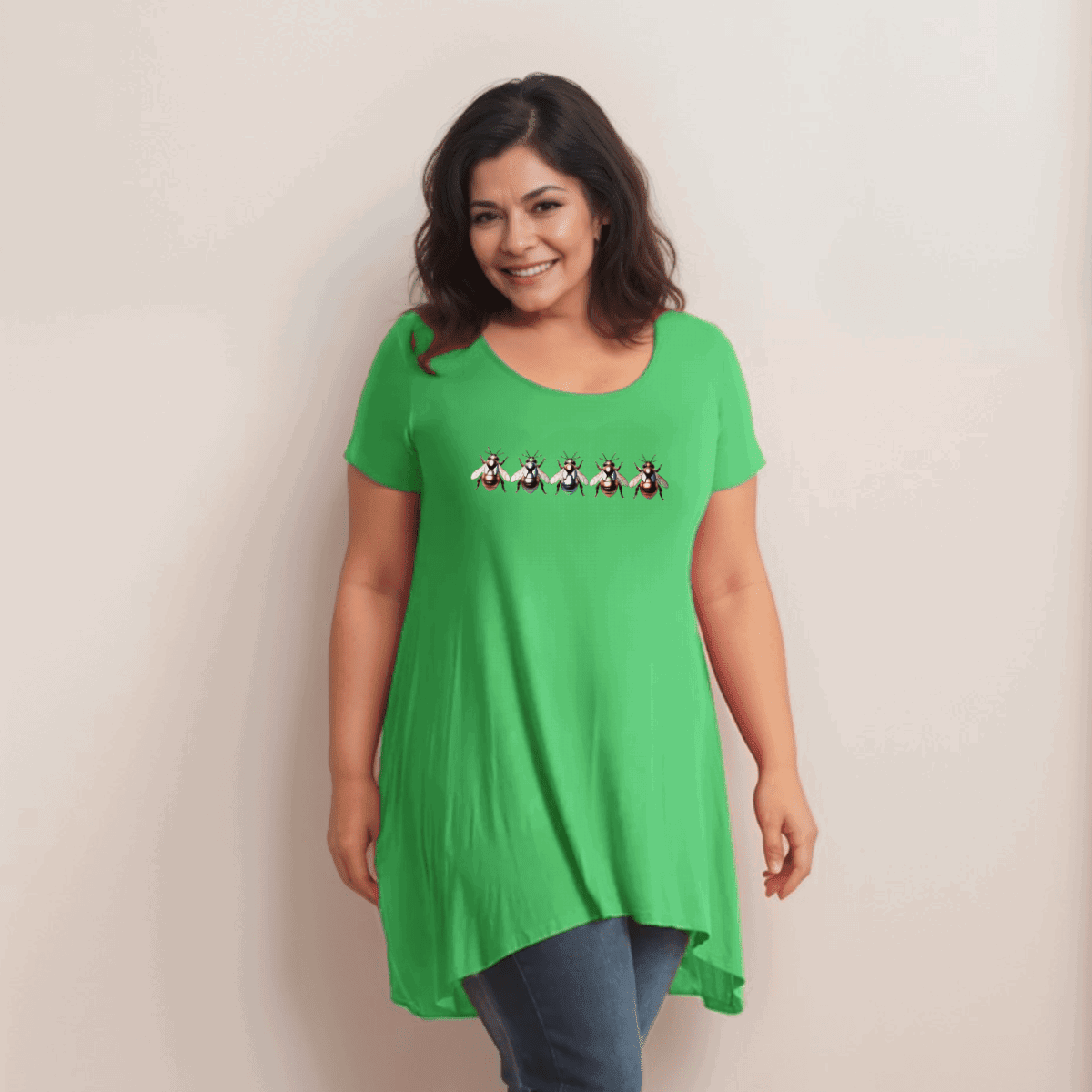 Multi Coloured Bee-Logo Hanky-Hem Swing Top - FullFab