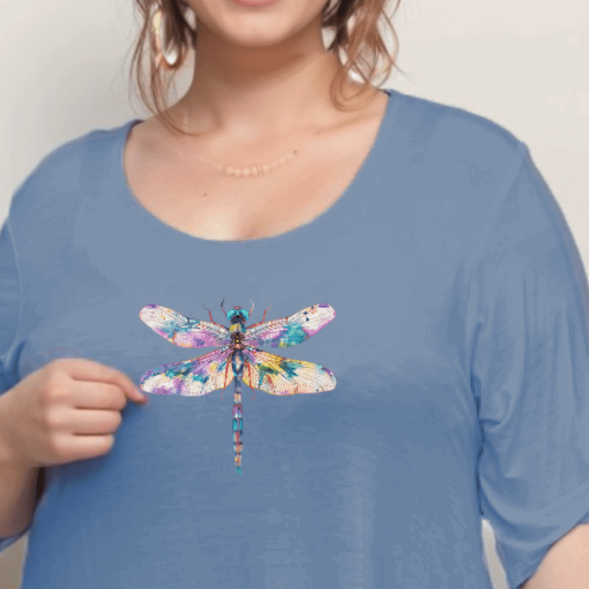 MULTI DRAGONFLY BUTTON SLEEVE SWING TOP - FullFab
