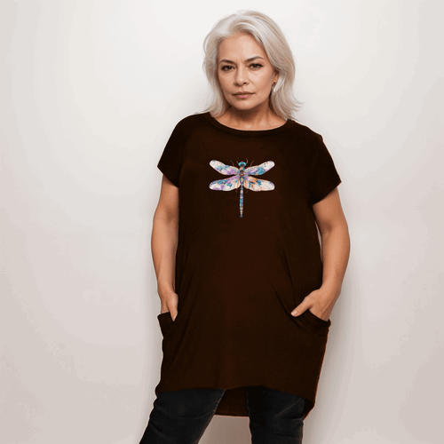 MULTI DRAGONFLY DIPPED HEM T-SHIRT WITH POCKETS - FullFab