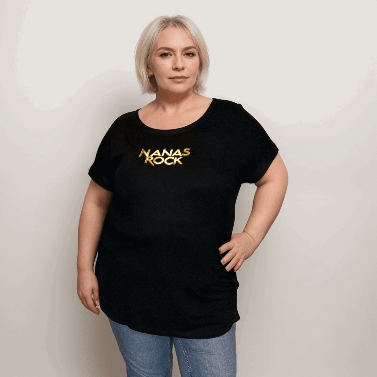 NANAS ROCK BLACK DIPPED HEM T-SHIRT - FullFab