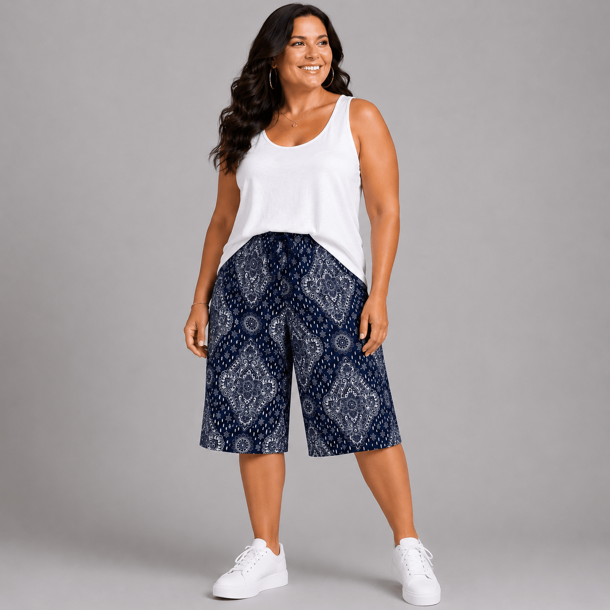 Moroccan Tile Print Elastic Waist Culottes - FullFab