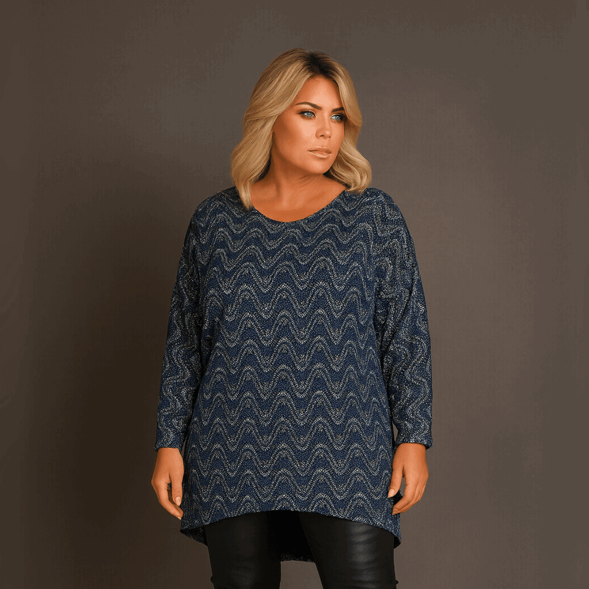 Navy Sparkly Swirl Batwing Top - FullFab