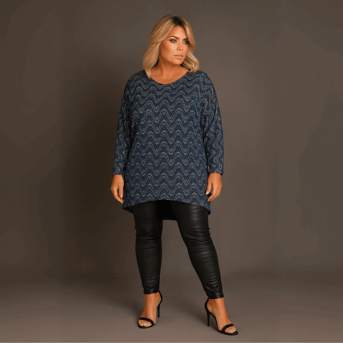 Navy Sparkly Swirl Batwing Top - FullFab