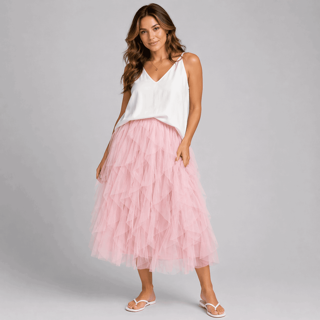 Net Layered and Ruffled Maxi Tulle Skirt - FullFab