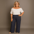 Polka Dot Crinkle Pleated Elastic Waist Trousers - FullFab