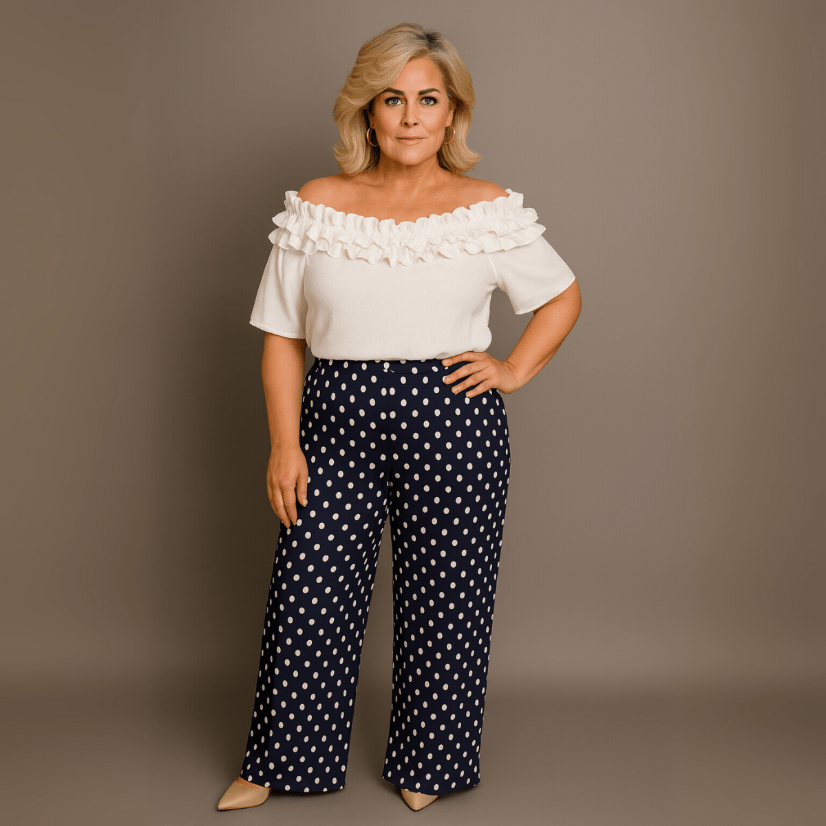 Polka Dot Crinkle Pleated Elastic Waist Trousers - FullFab