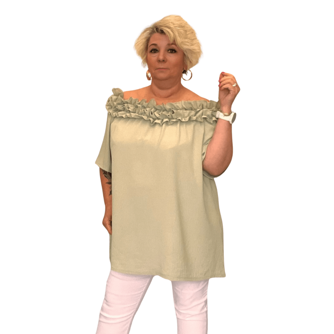 Ruffled Neckline Off Shoulder Blouse - FullFab