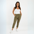 Olive Green Jogger Pants featuring a comfortable fit and side pockets.