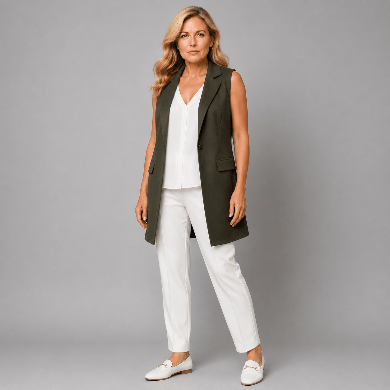 Sleeveless Open Front Long Length Blazer - FullFab