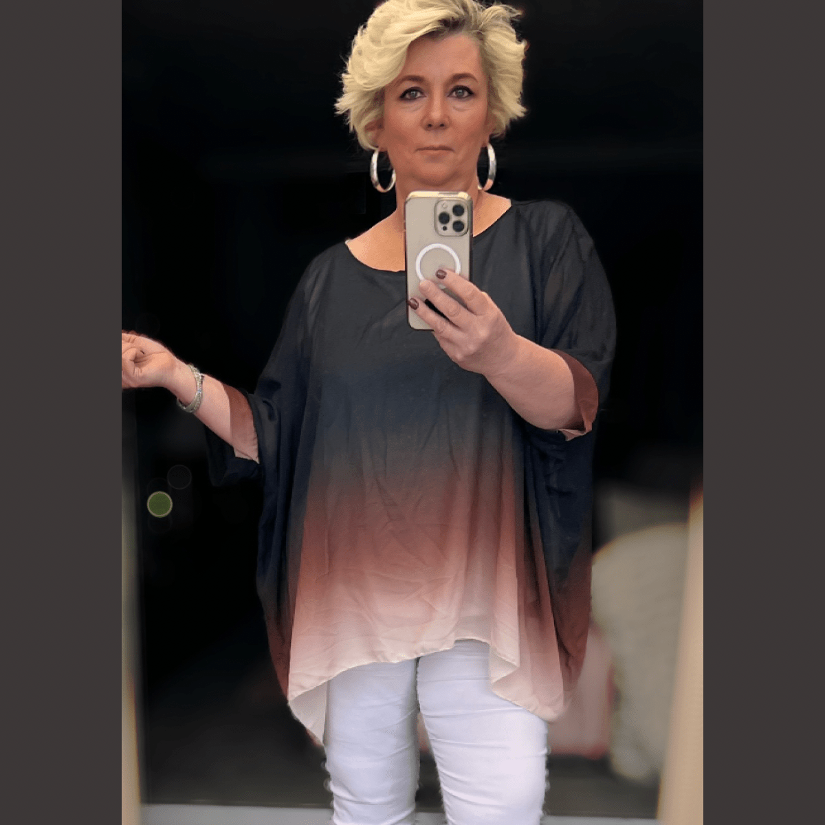 OMBRE CHIFFON OVERSIZED BATWING BLOUSE - FullFab