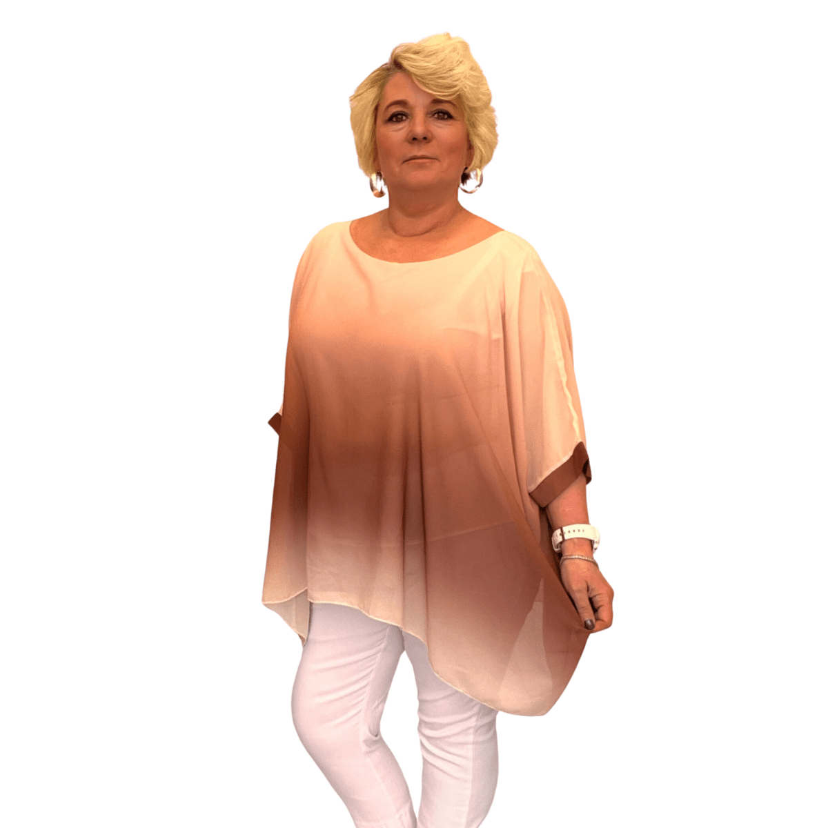 OMBRE CHIFFON OVERSIZED BATWING BLOUSE - FullFab