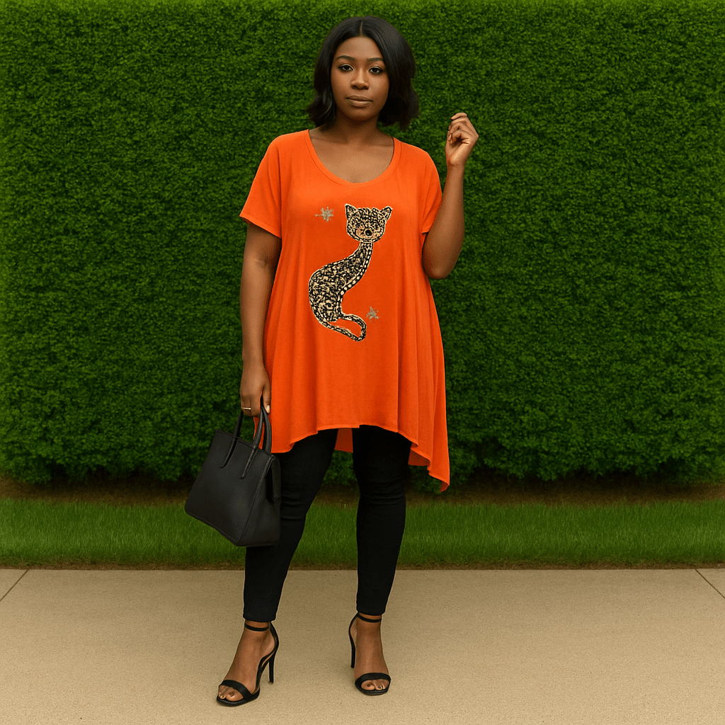 Studded Cat Hanky Hem Long Top - FullFab