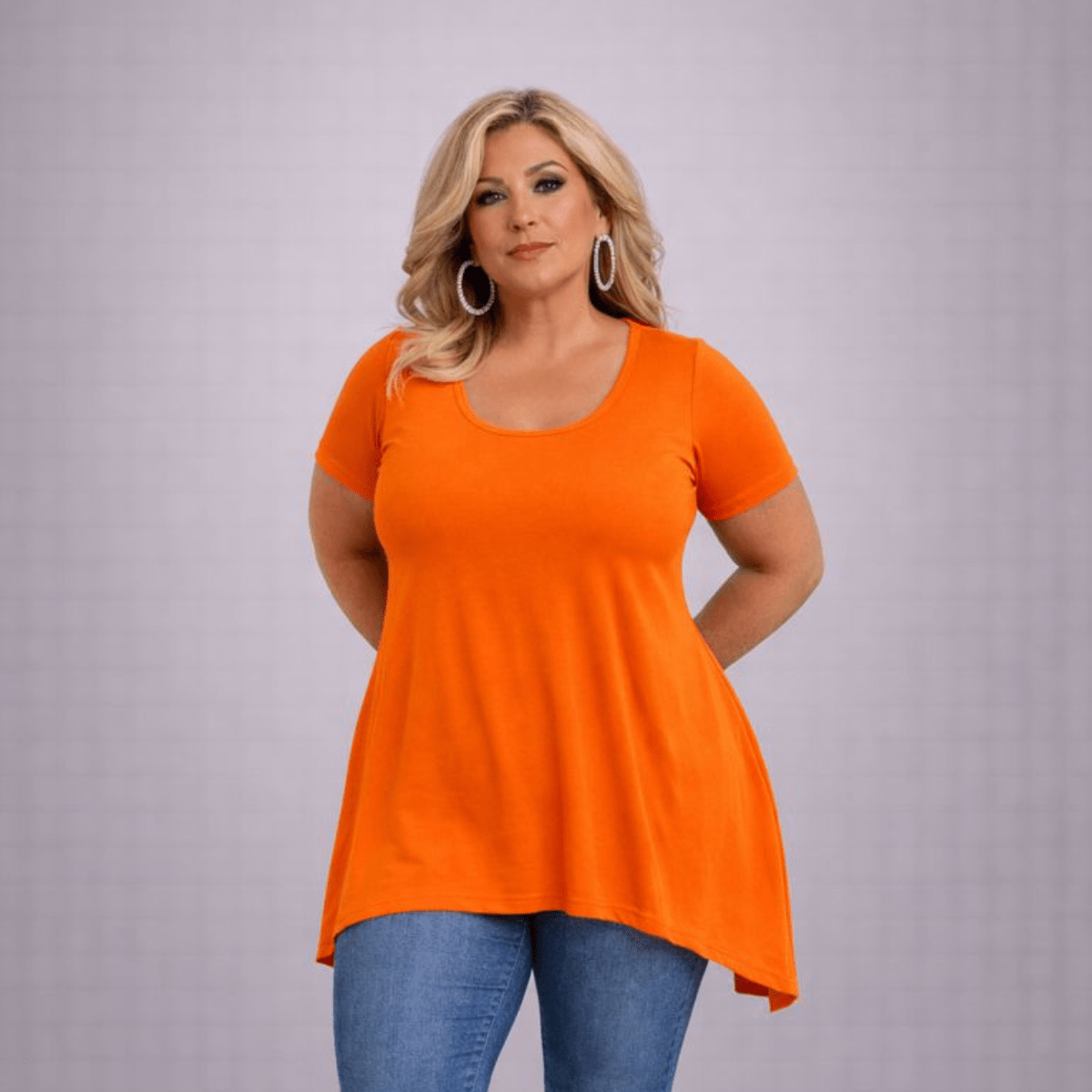 Plain Short Sleeve Hanky Hem Swing Top - FullFab
