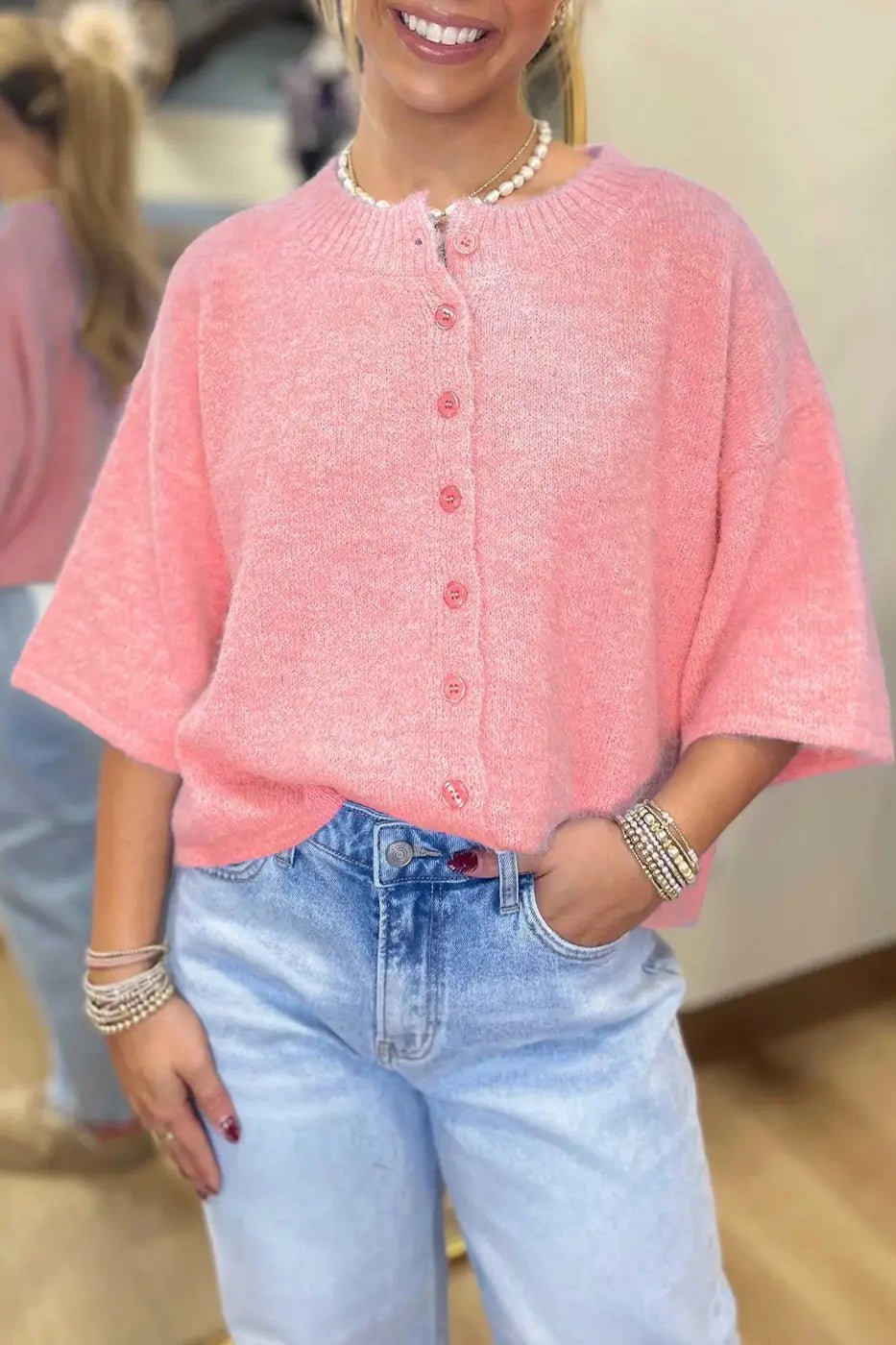 Pastel Fuzzy Knit Boxy Cardigan Women UK - FullFab