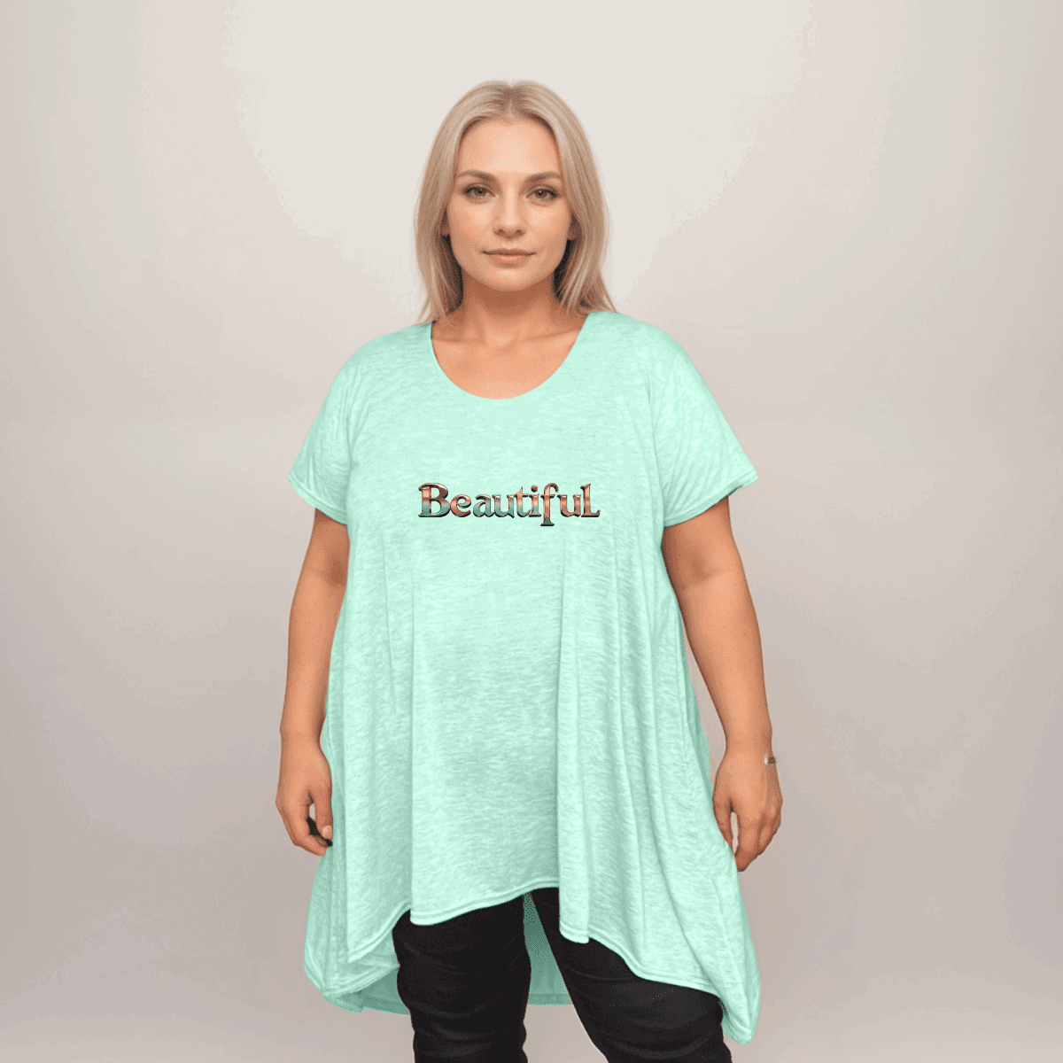 Pastel Hanky-Hem Swing Top with “Beautiful” Logo - FullFab