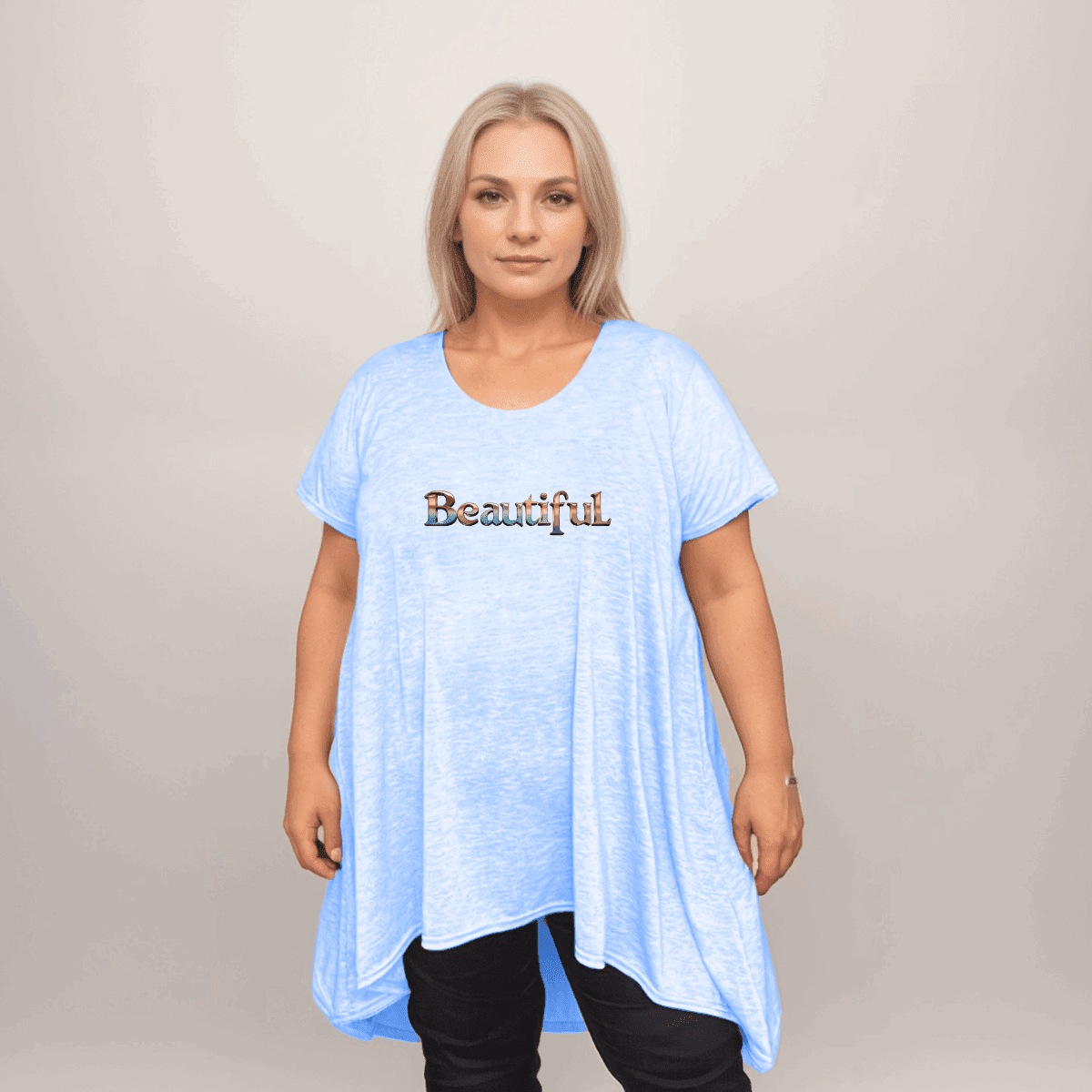 Pastel Hanky-Hem Swing Top with “Beautiful” Logo - FullFab