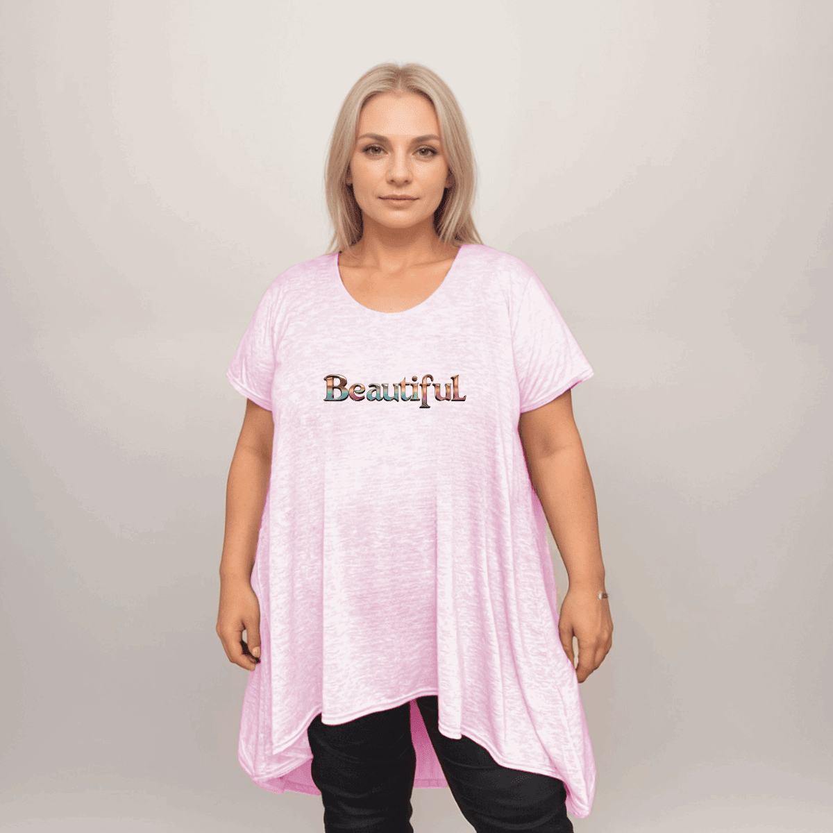 Pastel Hanky-Hem Swing Top with “Beautiful” Logo - FullFab