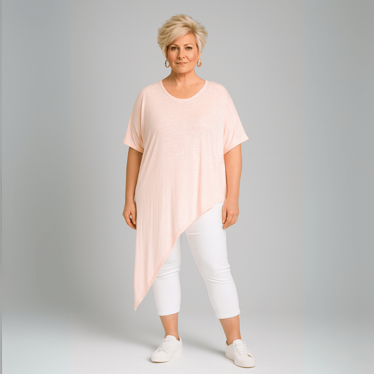 Short Sleeve Long Length Asymmetrical Hem Top - FullFab