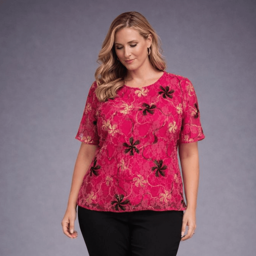 Embroidered Lace Short Sleeve Blouse - FullFab