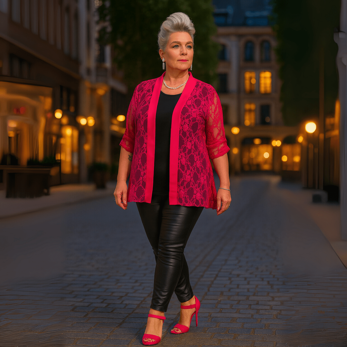 Satin Panel Lace Jacket with Button Sleeves - FullFab