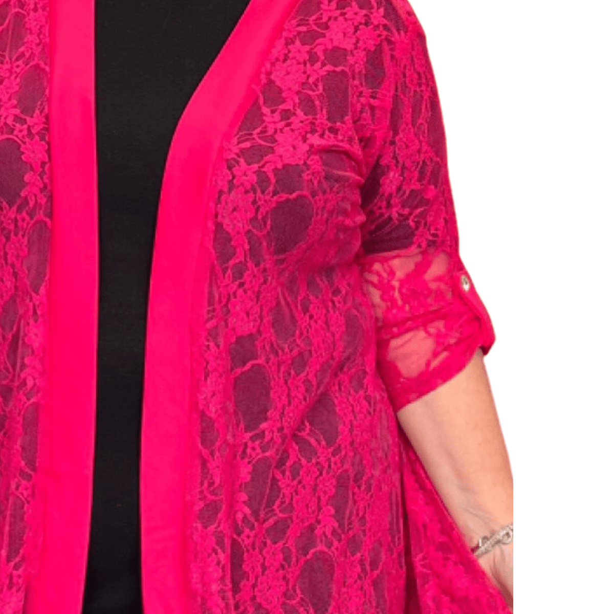 Satin Panel Lace Jacket with Button Sleeves - FullFab