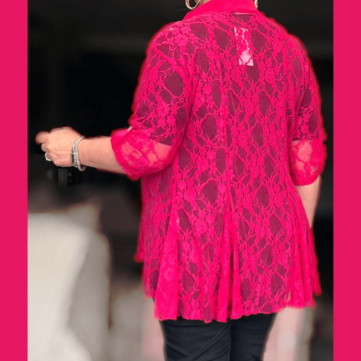 Satin Panel Lace Jacket with Button Sleeves - FullFab