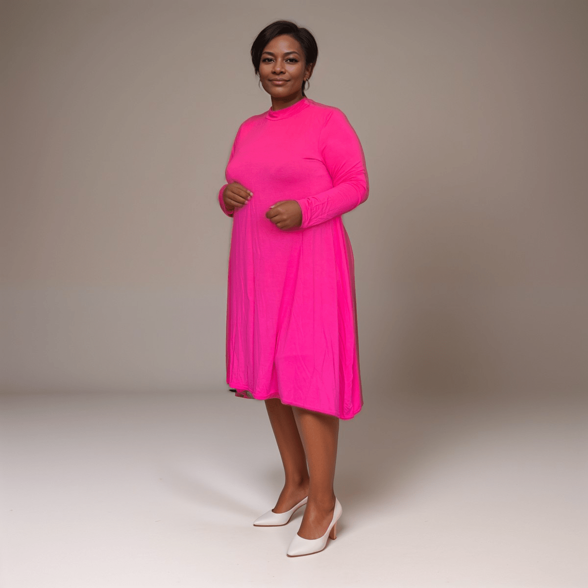 TURTLE NECK LONG SLEEVE SWING DRESS - FullFab