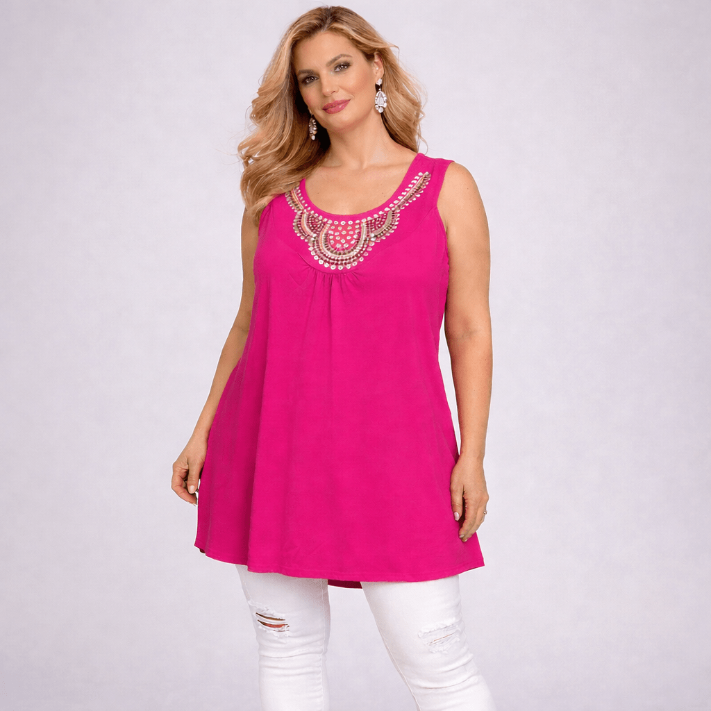 Sleeveless Long Tunic Top with Studs - FullFab