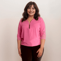 DIPPED HEM BATWING BLOUSE WITH ZIP V-NECK - FullFab