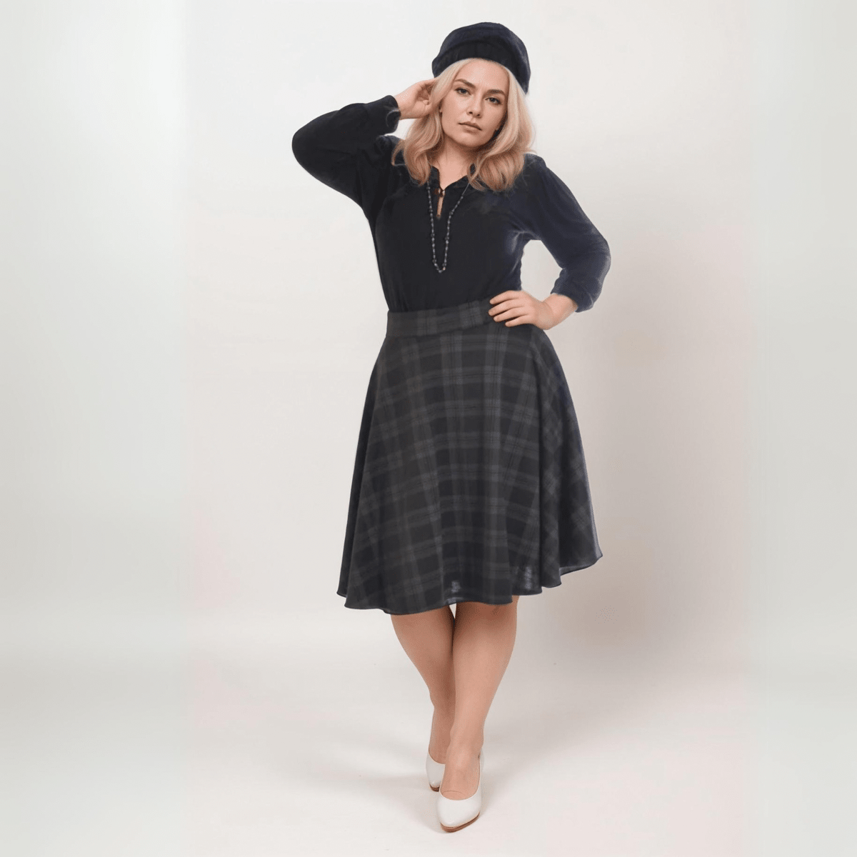 ROCKTHOSECURVES TARTAN A-LINE SWING SKATER SKIRT WITH ELASTICATED WAIST - FullFab