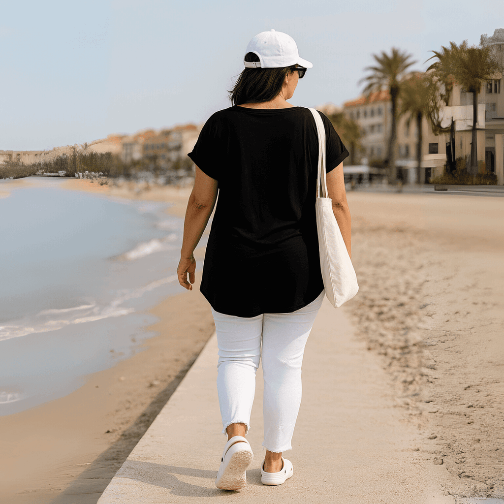 Plain Dipped Hem T-shirt with Roll Cap Sleeves - FullFab