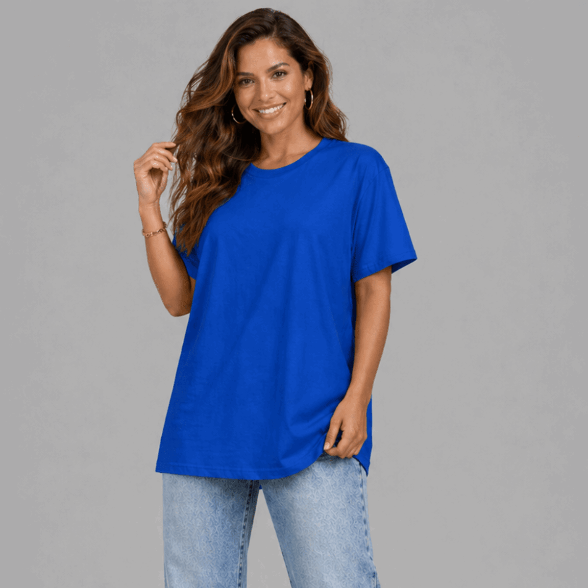 Plain Short Sleeve Long Length Cotton T-Shirt - FullFab