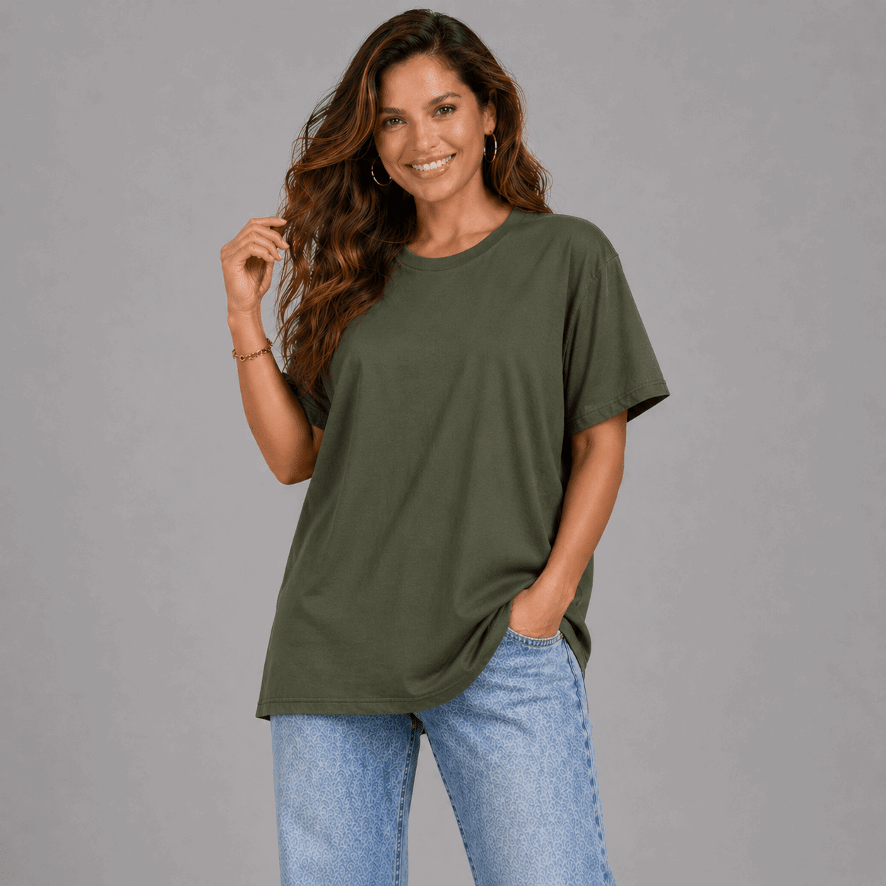 Plain Short Sleeve Long Length Cotton T-Shirt - FullFab