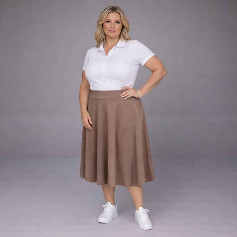 Faux Suede Elastic Waist Skater Skirt