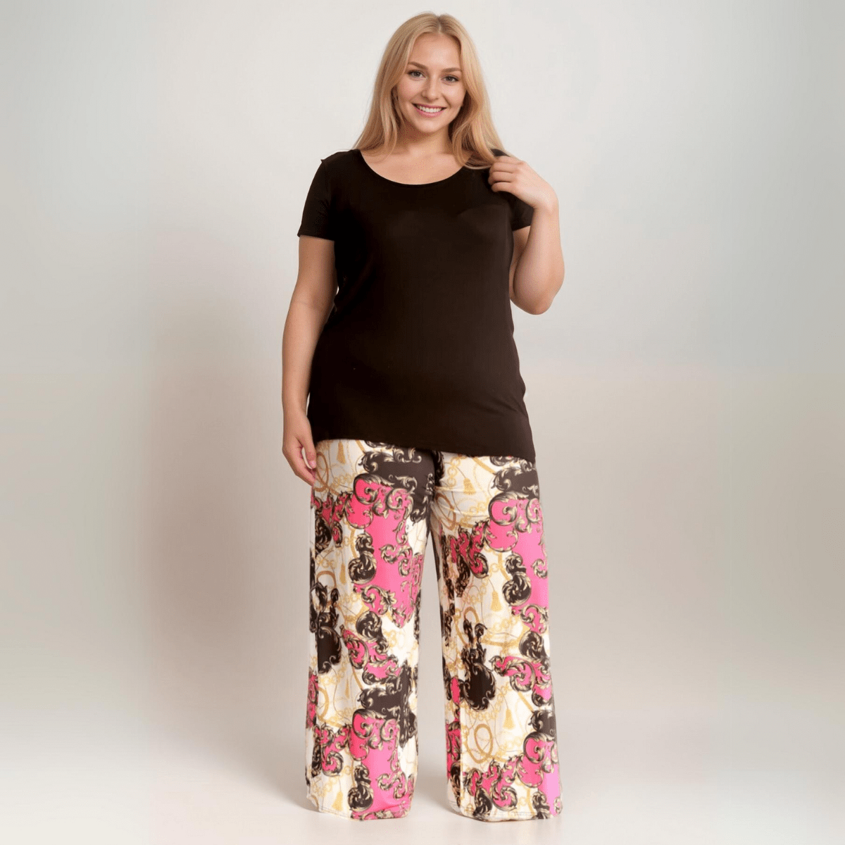 ROCKTHOSECURVES CHAIN PRINT ELASTIC WAIST PALAZZO TROUSERS - FullFab