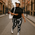 Plus-Size Black & White Love Print High-Waisted Leggings for Ultimate Comfort & Style - FullFab