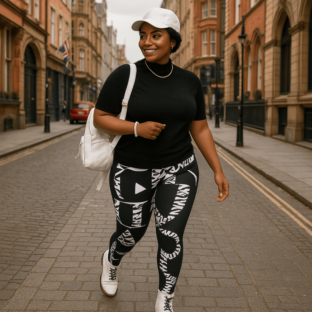 Plus-Size Black & White Love Print High-Waisted Leggings for Ultimate Comfort & Style - FullFab