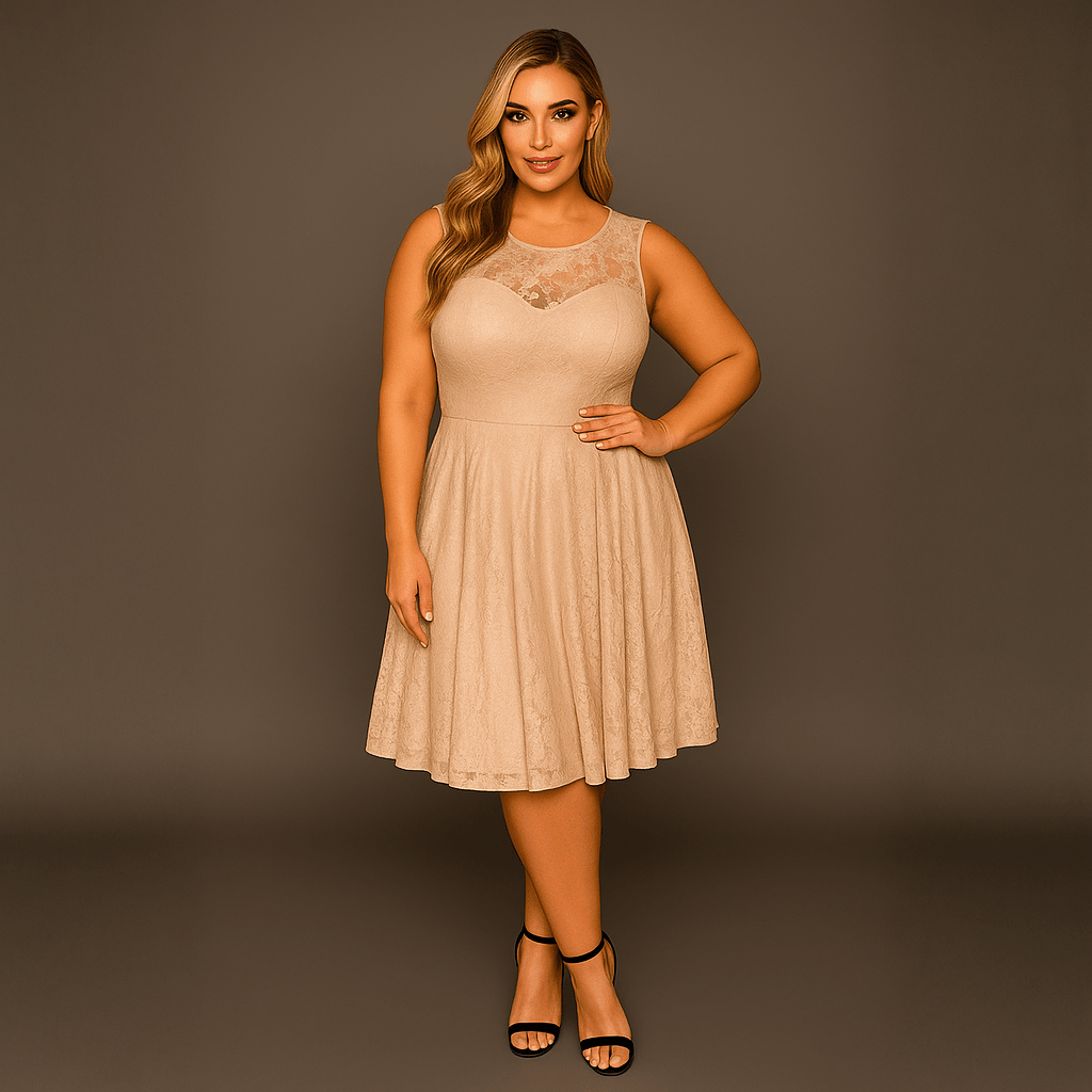 Sleeveless Lace Sweetheart Neckline Skater Dress - FullFab