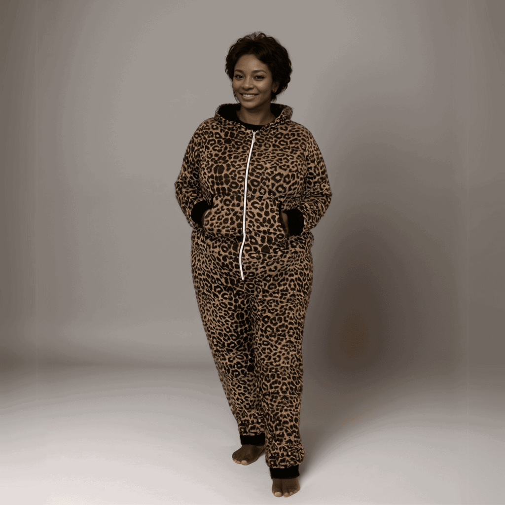 Plus-Size Leopard Print Stretch Lounge Jumpsuit - FullFab